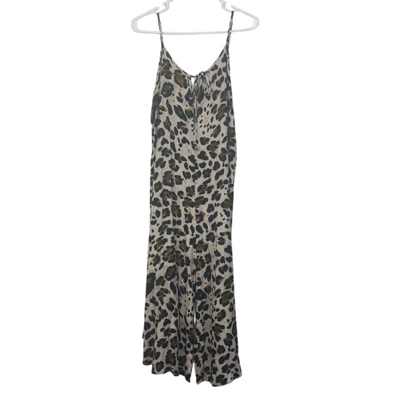 Urban Romantics Leopard Print Romper Jumsuit SZ L  Tie V Neck Flowing Silhouette - Picture 10 of 11